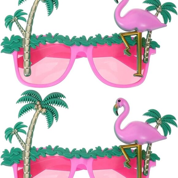 Flamingo Sunglasses Coconut Tree Eyewear Party Photo Booth Accessories - Picture 1 of 9
